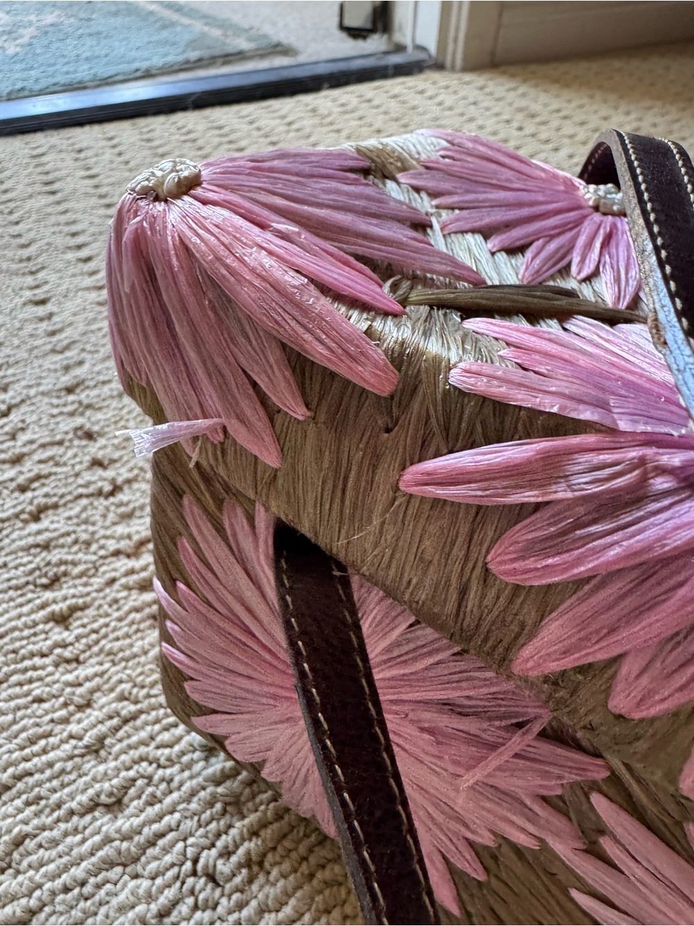 kate spade Pink Floral Embroidered Straw Tote - Picture 2 of 6